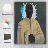 Contemporary Black Portrait With Radiant Halo And Symbolic Americana Canvas Wall Art Print Decor Picture Ready to Hang