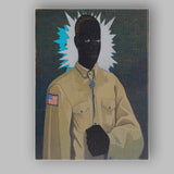 Contemporary Black Portrait With Radiant Halo And Symbolic Americana Canvas Wall Art Print Decor Picture Ready to Hang