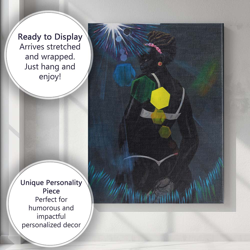Contemporary Black Female Portrait With Luminous Geometric Shapes Canvas Wall Art Print Decor Picture Ready to Hang