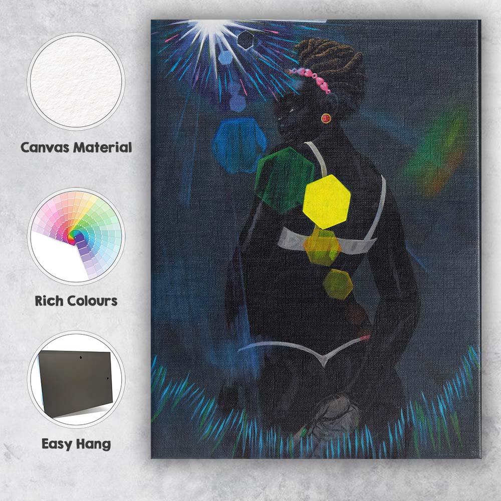 Contemporary Black Female Portrait With Luminous Geometric Shapes Canvas Wall Art Print Decor Picture Ready to Hang