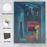 Dreamlike Blue Interior With Fantastical Creatures Surreal Fantasy Scene Canvas Wall Art Print Decor Picture Ready to Hang