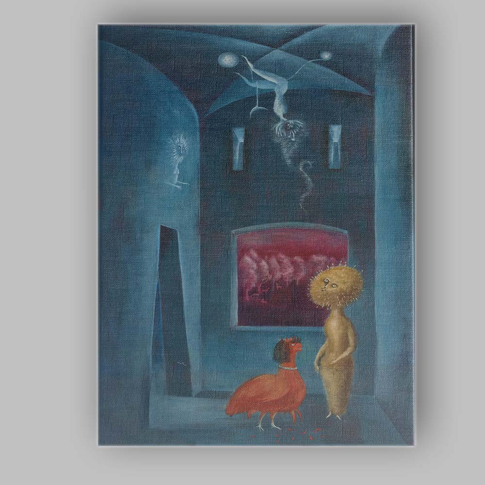 Dreamlike Blue Interior With Fantastical Creatures Surreal Fantasy Scene Canvas Wall Art Print Decor Picture Ready to Hang