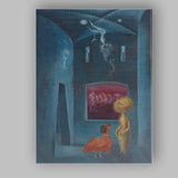 Dreamlike Blue Interior With Fantastical Creatures Surreal Fantasy Scene Canvas Wall Art Print Decor Picture Ready to Hang