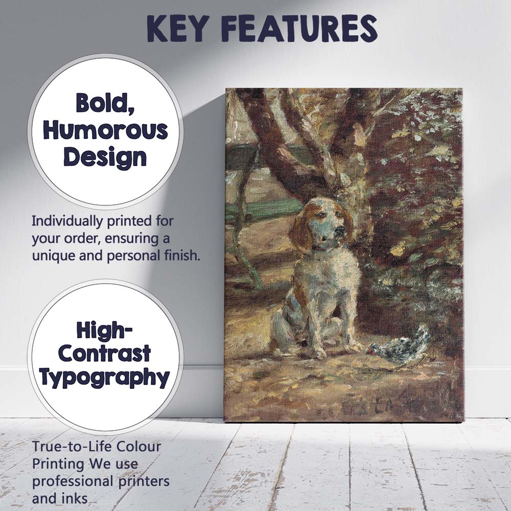 Impressionist Hound Dog and Bird Garden Scene Canvas Wall Art Print Decor Picture Ready to Hang