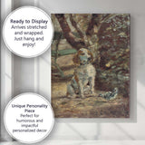 Impressionist Hound Dog and Bird Garden Scene Canvas Wall Art Print Decor Picture Ready to Hang