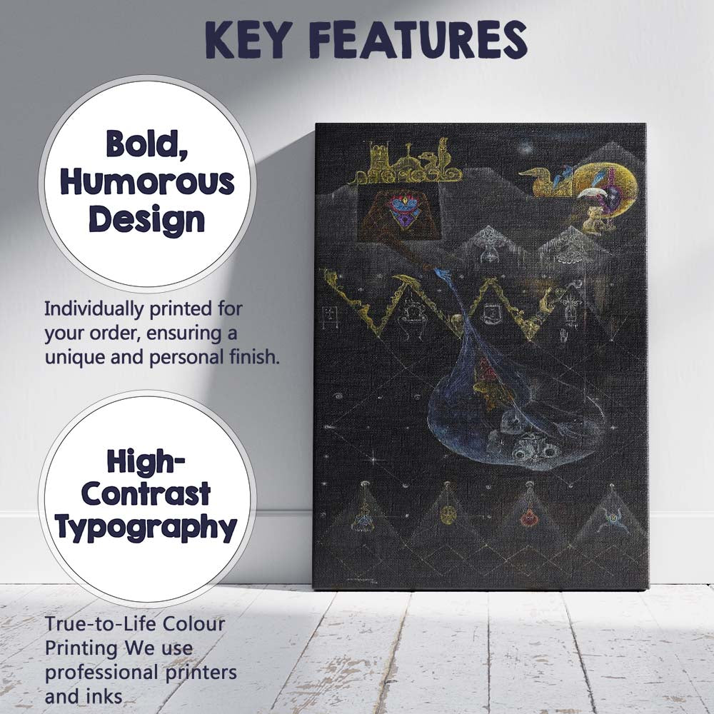 Mystical Surreal Black and Gold Symbolic Fantasy Composition Canvas Wall Art Print Decor Picture Ready to Hang