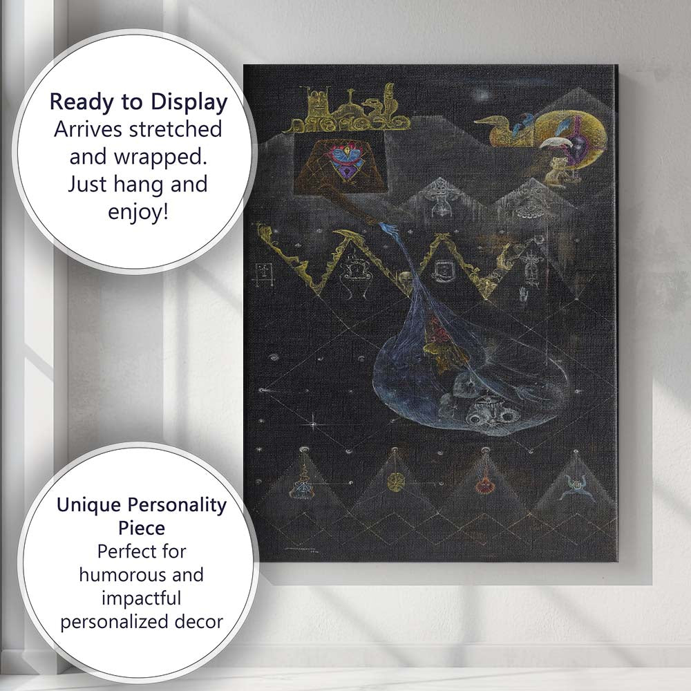 Mystical Surreal Black and Gold Symbolic Fantasy Composition Canvas Wall Art Print Decor Picture Ready to Hang
