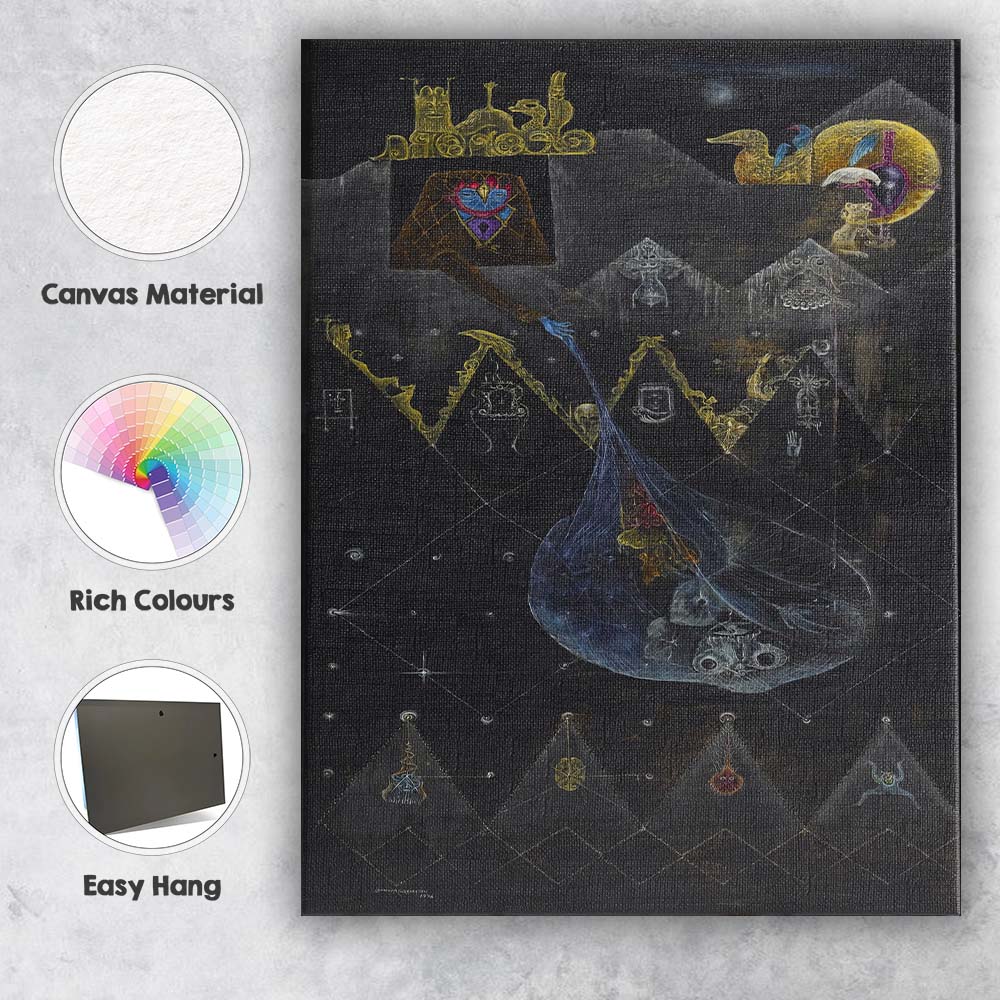 Mystical Surreal Black and Gold Symbolic Fantasy Composition Canvas Wall Art Print Decor Picture Ready to Hang