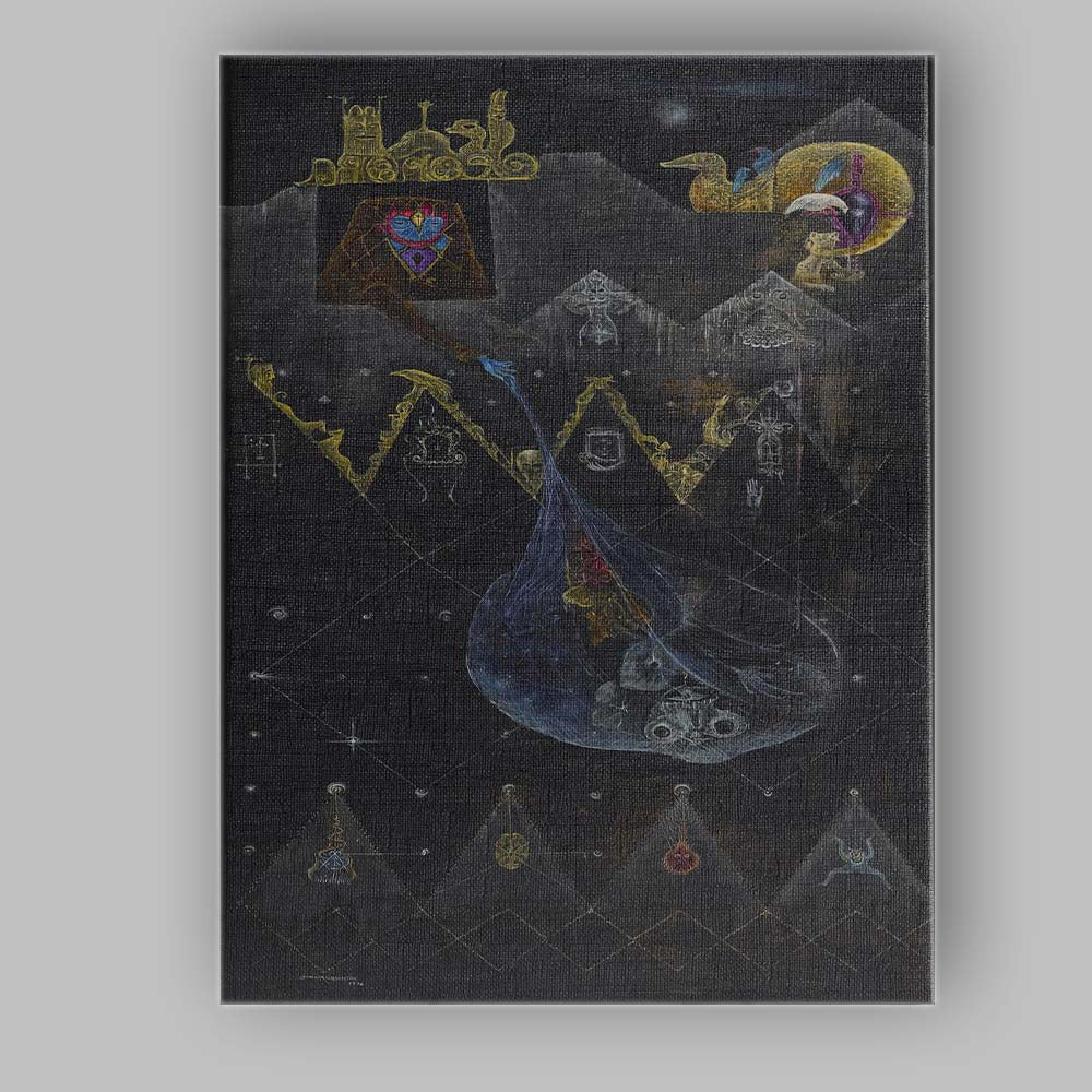 Mystical Surreal Black and Gold Symbolic Fantasy Composition Canvas Wall Art Print Decor Picture Ready to Hang