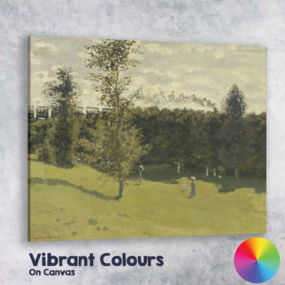 Impressionist Riverside Landscape with Steam Train Green Meadow and Figures Canvas Wall Art Print Decor Picture Ready to Hang