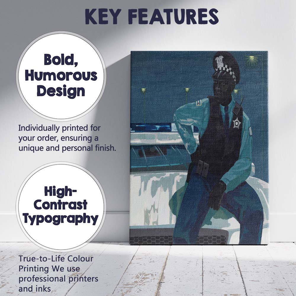 Modern Police Officer Portrait Blue Night Scene Figurative Painting Canvas Wall Art Print Decor Picture Ready to Hang