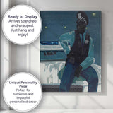 Modern Police Officer Portrait Blue Night Scene Figurative Painting Canvas Wall Art Print Decor Picture Ready to Hang