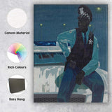 Modern Police Officer Portrait Blue Night Scene Figurative Painting Canvas Wall Art Print Decor Picture Ready to Hang