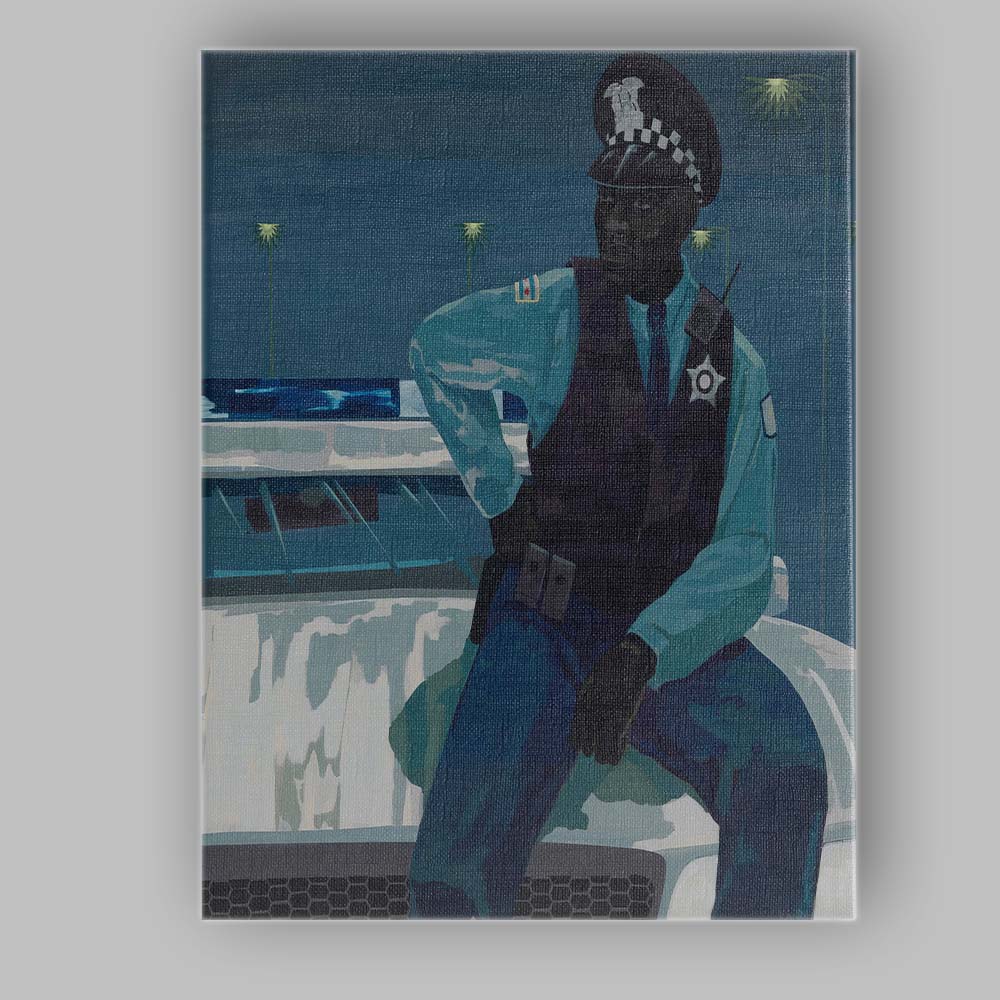 Modern Police Officer Portrait Blue Night Scene Figurative Painting Canvas Wall Art Print Decor Picture Ready to Hang