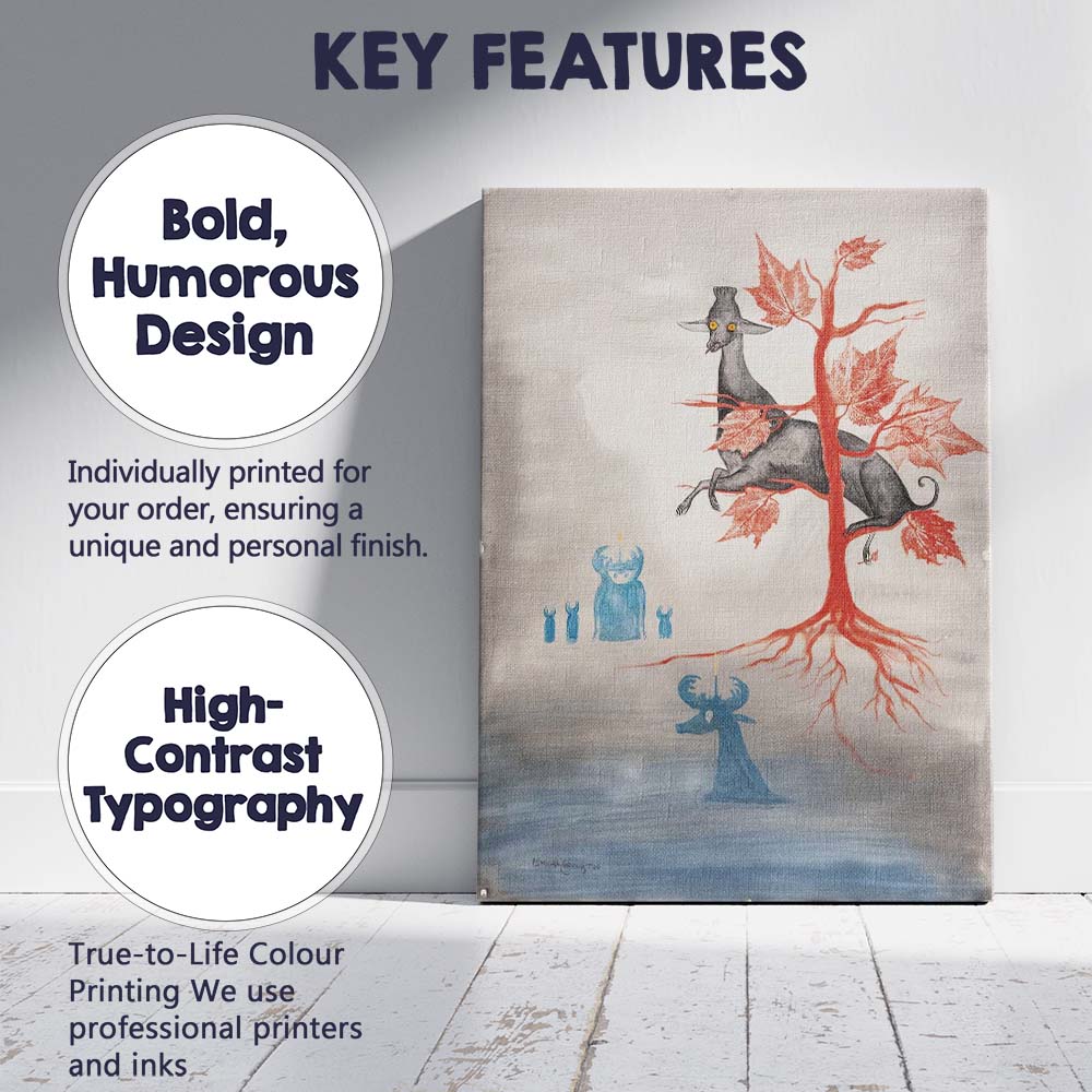 Fantasy Animal in Red Tree Dreamlike Surreal Illustration Canvas Wall Art Print Decor Picture Ready to Hang