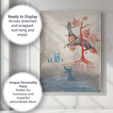 Fantasy Animal in Red Tree Dreamlike Surreal Illustration Canvas Wall Art Print Decor Picture Ready to Hang