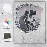 Romantic Couple Embrace Floral Heart Wreath Contemporary Artwork Canvas Wall Art Print Decor Picture Ready to Hang
