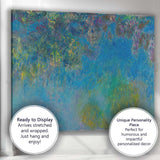 Abstract Blue Water Lilies Impressionist Floral Reflection Painting Canvas Wall Art Print Decor Picture Ready to Hang