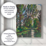 Impressionist Woodland Pond Reflections Green Nature Painting Canvas Wall Art Print Decor Picture Ready to Hang