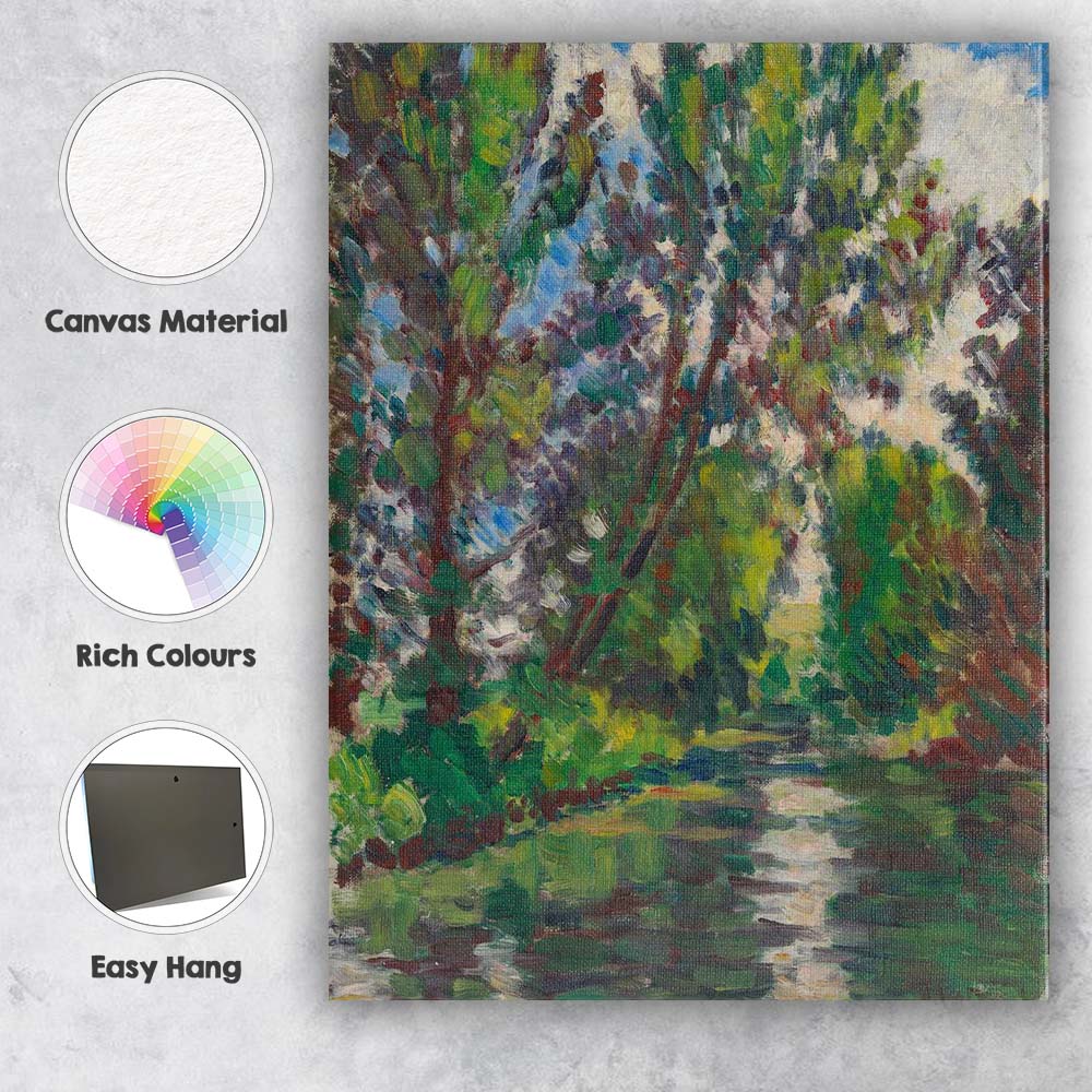 Impressionist Woodland Pond Reflections Green Nature Painting Canvas Wall Art Print Decor Picture Ready to Hang