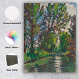 Impressionist Woodland Pond Reflections Green Nature Painting Canvas Wall Art Print Decor Picture Ready to Hang