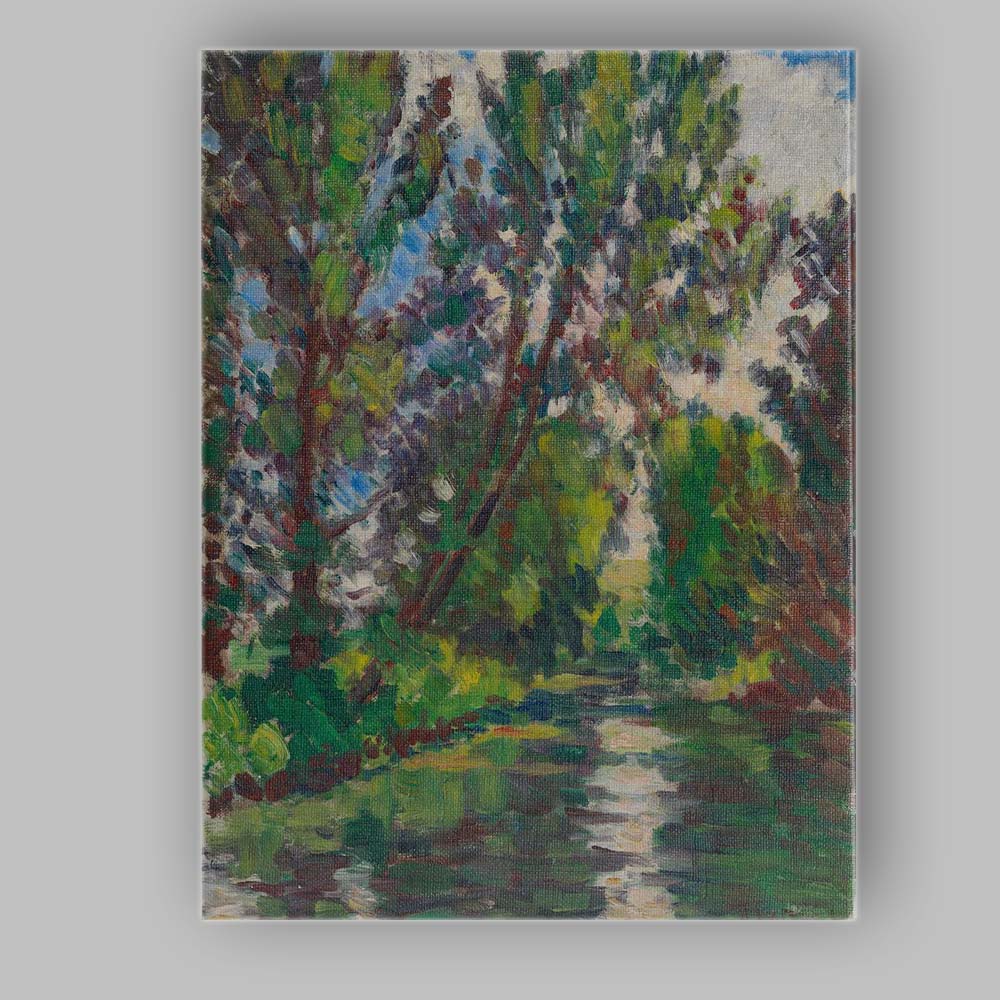 Impressionist Woodland Pond Reflections Green Nature Painting Canvas Wall Art Print Decor Picture Ready to Hang