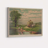 Pastoral Hay Harvest Countryside Farm Lake Scene Canvas Wall Art Print Decor Picture Ready to Hang