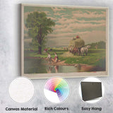 Pastoral Hay Harvest Countryside Farm Lake Scene Canvas Wall Art Print Decor Picture Ready to Hang