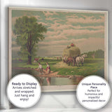 Pastoral Hay Harvest Countryside Farm Lake Scene Canvas Wall Art Print Decor Picture Ready to Hang