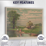 Pastoral Hay Harvest Countryside Farm Lake Scene Canvas Wall Art Print Decor Picture Ready to Hang