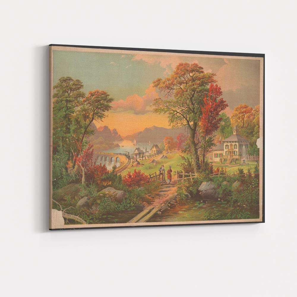 Romantic Lakeside Estate Autumn Garden Scenic Landscape Canvas Wall Art Print Decor Picture Ready to Hang