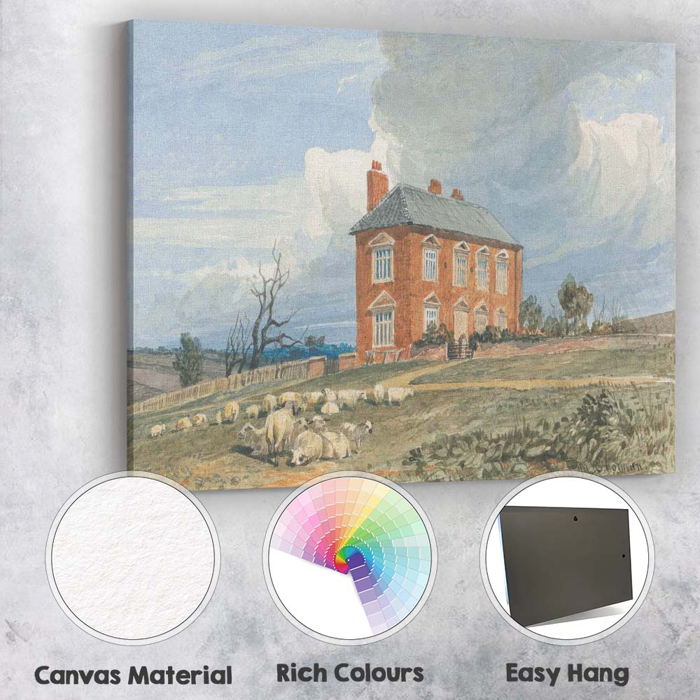 Traditional Red Brick Manor House Sheep Pasture Watercolour Canvas Wall Art Print Decor Picture Ready to Hang
