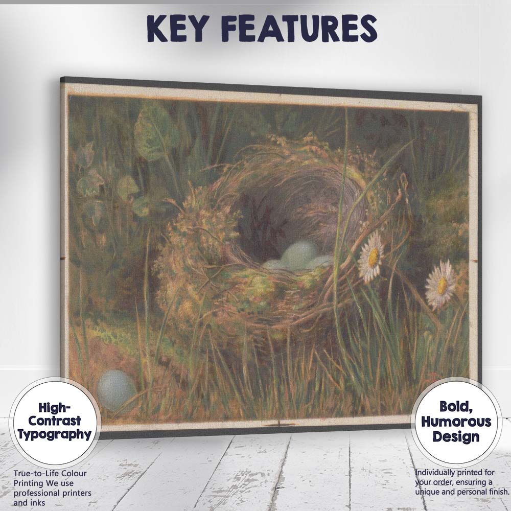 Natural Bird Nest Blue Eggs Wildflower Woodland Study Canvas Wall Art Print Decor Picture Ready to Hang