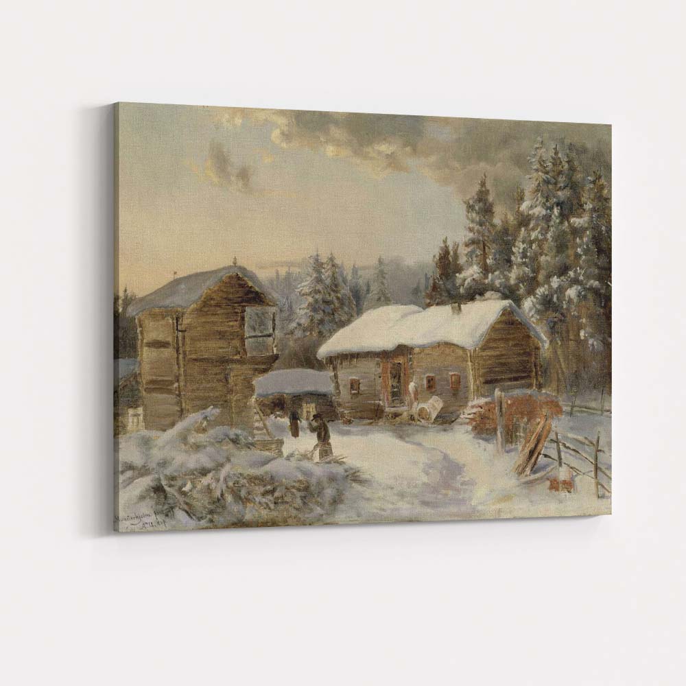 Snow Covered Woodland Cabin Rustic Winter Landscape Painting Canvas Wall Art Print Decor Picture Ready to Hang