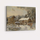 Snow Covered Woodland Cabin Rustic Winter Landscape Painting Canvas Wall Art Print Decor Picture Ready to Hang