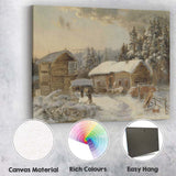 Snow Covered Woodland Cabin Rustic Winter Landscape Painting Canvas Wall Art Print Decor Picture Ready to Hang