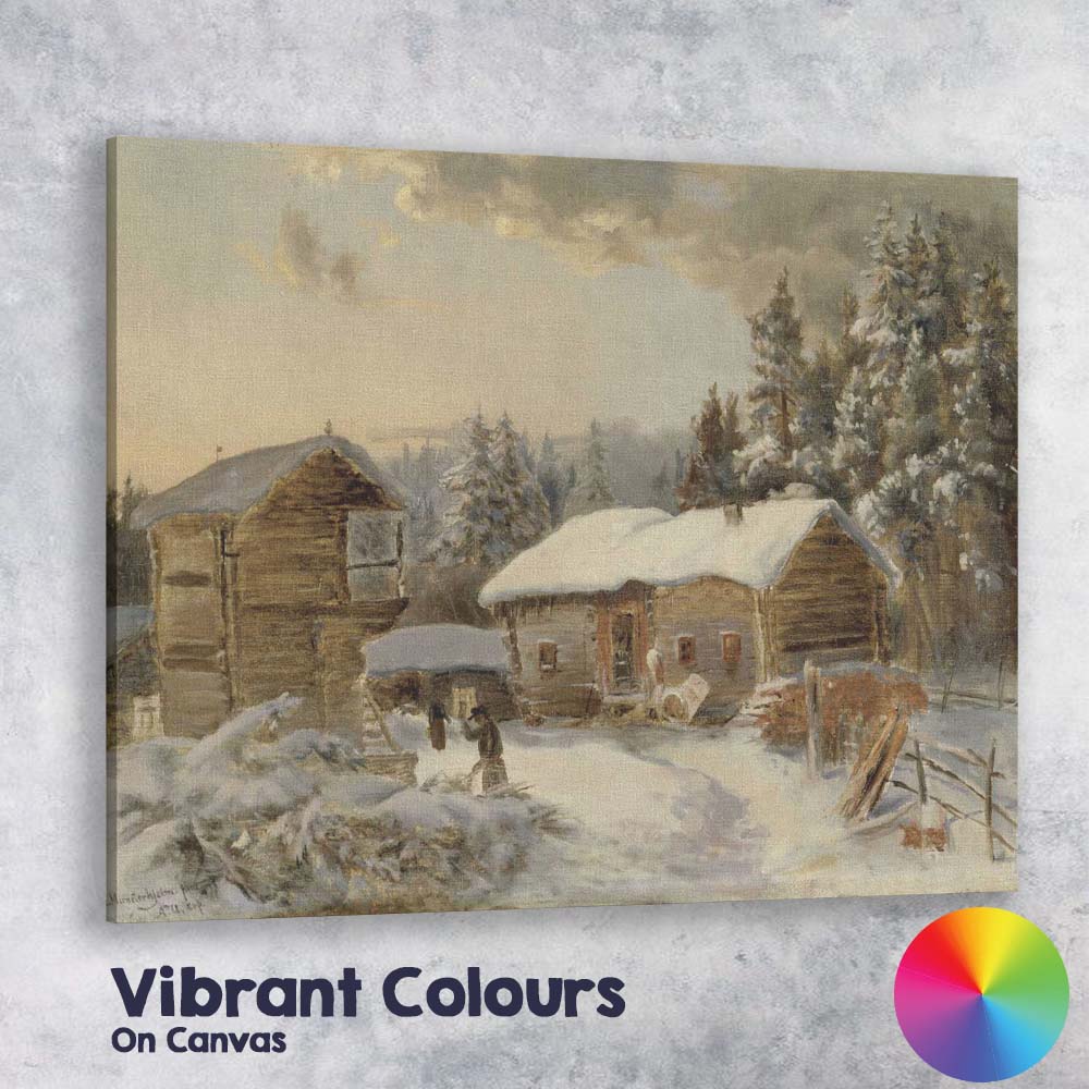 Snow Covered Woodland Cabin Rustic Winter Landscape Painting Canvas Wall Art Print Decor Picture Ready to Hang