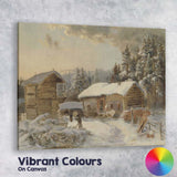 Snow Covered Woodland Cabin Rustic Winter Landscape Painting Canvas Wall Art Print Decor Picture Ready to Hang
