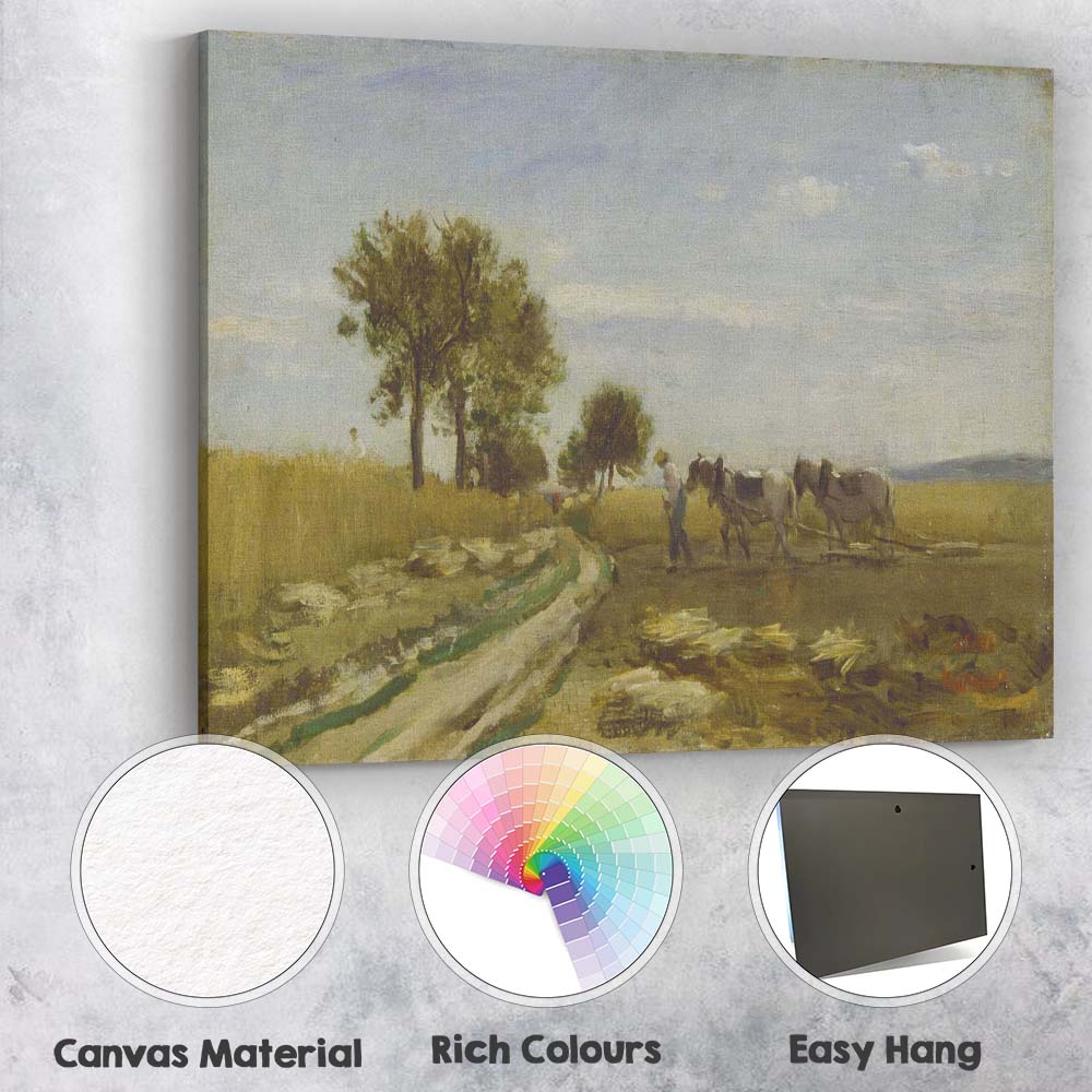 Golden Harvest Field Horse Drawn Farm Scene Impressionist Landscape Canvas Wall Art Print Decor Picture Ready to Hang