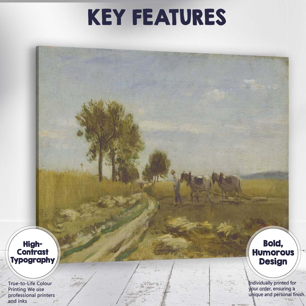 Golden Harvest Field Horse Drawn Farm Scene Impressionist Landscape Canvas Wall Art Print Decor Picture Ready to Hang