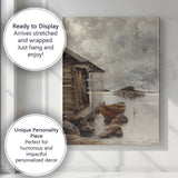 Scandinavian Lakeside Boathouse Wooden Rowboat Coastal Landscape Canvas Wall Art Print Decor Picture Ready to Hang