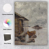 Scandinavian Lakeside Boathouse Wooden Rowboat Coastal Landscape Canvas Wall Art Print Decor Picture Ready to Hang