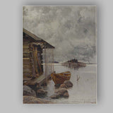 Scandinavian Lakeside Boathouse Wooden Rowboat Coastal Landscape Canvas Wall Art Print Decor Picture Ready to Hang