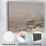 Moonlit Winter Lakeshore Fishing Hut Snowy Waterside Scene Canvas Wall Art Print Decor Picture Ready to Hang