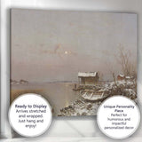 Moonlit Winter Lakeshore Fishing Hut Snowy Waterside Scene Canvas Wall Art Print Decor Picture Ready to Hang