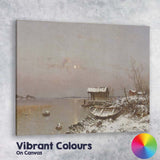 Moonlit Winter Lakeshore Fishing Hut Snowy Waterside Scene Canvas Wall Art Print Decor Picture Ready to Hang