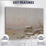 Moonlit Winter Lakeshore Fishing Hut Snowy Waterside Scene Canvas Wall Art Print Decor Picture Ready to Hang