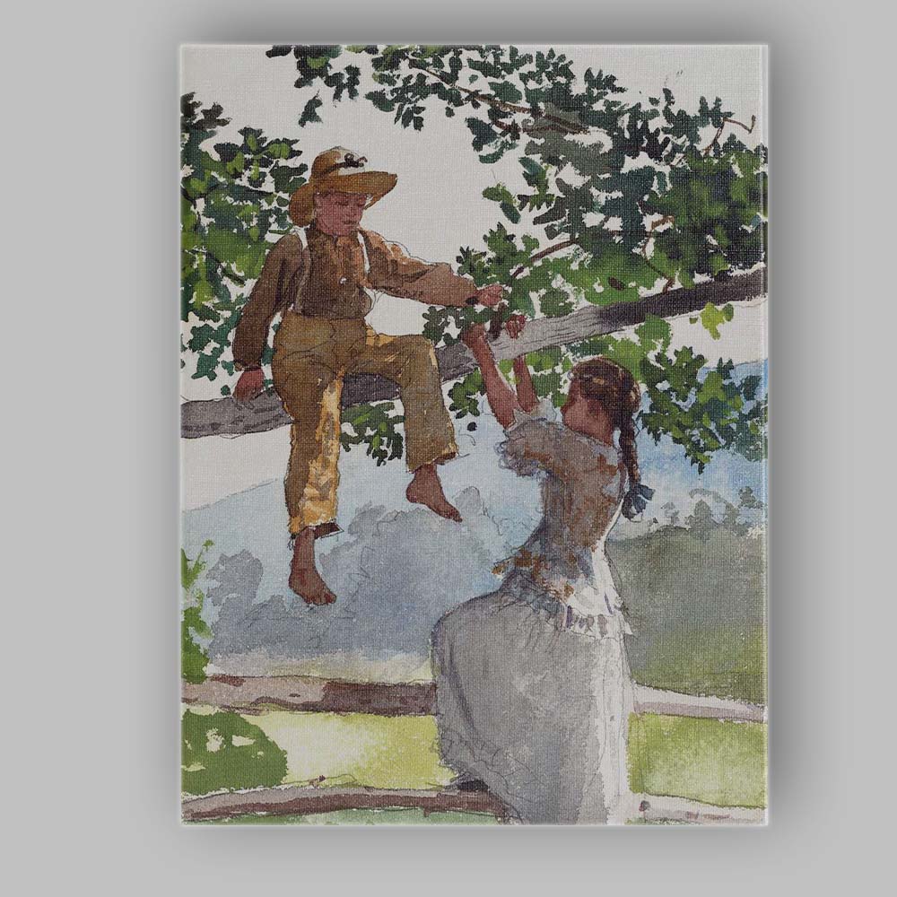 Watercolour Country Children Climbing Tree Rural Summer Scene Canvas Wall Art Print Decor Picture Ready to Hang
