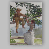 Watercolour Country Children Climbing Tree Rural Summer Scene Canvas Wall Art Print Decor Picture Ready to Hang