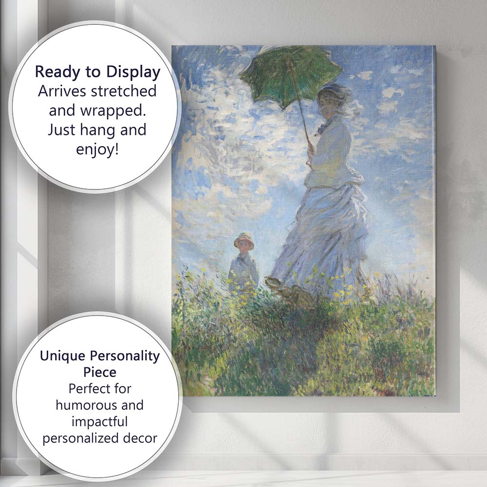 Sunlit Woman With Parasol Wildflower Meadow Impressionist Painting Canvas Wall Art Print Decor Picture Ready to Hang